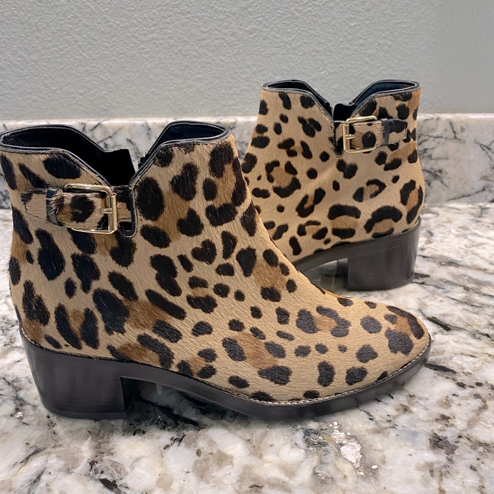 LAST CHANCE Cole Haan Harrington Leopard Print Real Fur Ankle Booties 8